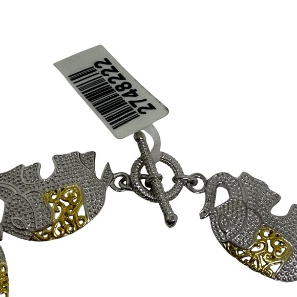 Silver & Gold-Tone Elephant Charm Bracelet With Toggle Clasp - Picture 4 of 4